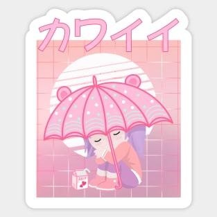 90s Japanese Kawaii Sad Girl Pink Japanese Strawberry Milk Sticker